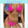 Set Bikini Color Women Solid Sexy Triangle Two Piece Swimsuit Bikini High Cut Bikini V Notch Smocked Swimwear Bikini Swimsuit