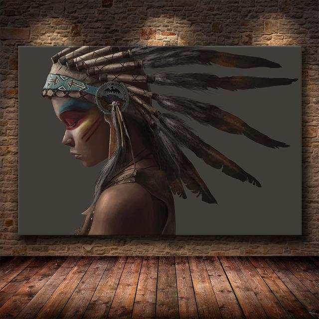 Canvas Painting Indian Aboriginal Woman Wall Art Canvas Posters and Prints Print Pictures for Home Living Room Decoration