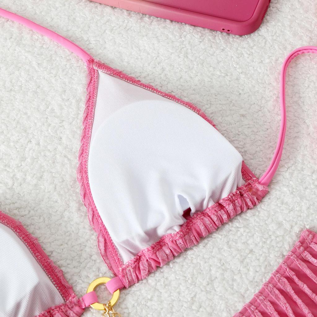 European and American Women's Sexy Backless Strappy Bikini Swimsuit - Solid Color, Hot Spring Wear