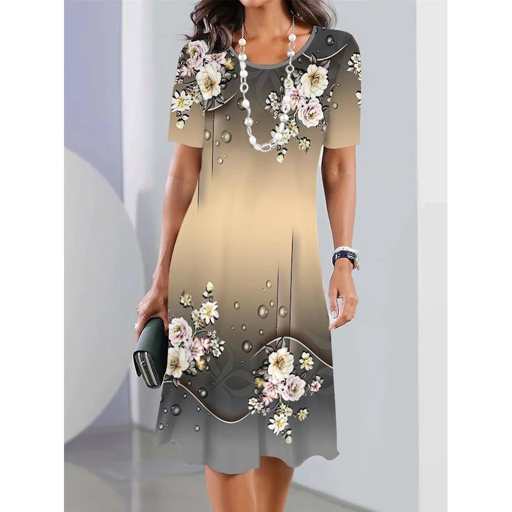 New Floral Short Sleeve Dress Bohemian Vacation Summer Dresses Plus Size Women's Fashion Comfortable Loose Dress
