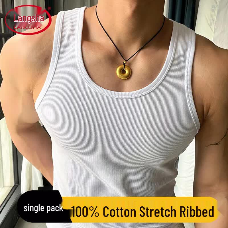 Langsha Men s Pure Cotton Ribbed Tank Top XL