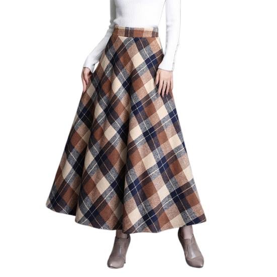 Jupe en laine pour femme, taille haute, imprimé écossais, jupe trapèze, automne hiver, jupe épaisse à large ourlet, tenue quotidienne