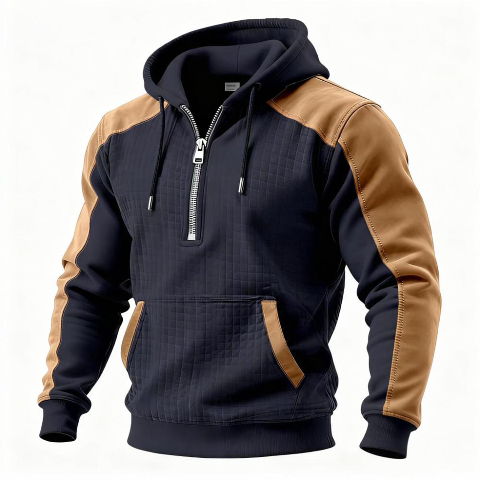 

Men s Heavy Pullover Hoodie Casual Long Sleeve Drawstring Zip Winter Hooded Sweatshirts With Pockets XXL тёмно-синий