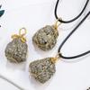 Mit Draht umwickelte natürliche Kristallstein-Halskette, Pyrit-Anhänger, Schmuck, roher Pyrit-Stein, Geschenke