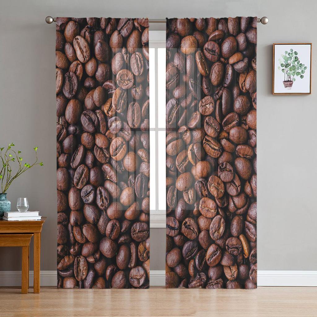 Sketch Coffee Set Tulle Curtains For Living Room Sheer Curtain Bedroom Veil Organza Decorative Window Treatments