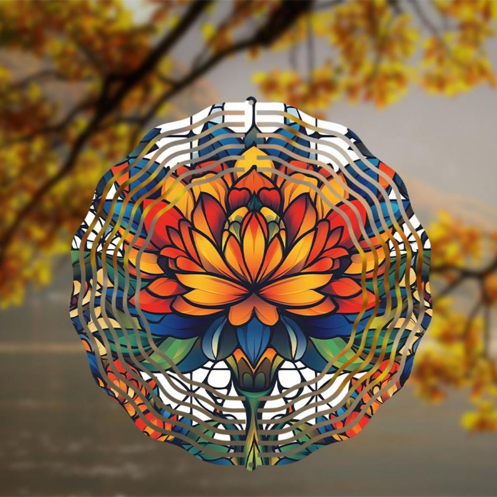Metal Wind Chime 25.4 Inch Lotus Flower Design Colorful Garden Decor for Patio Outdoor All Seasons No Electricity Needed Durable Hanging