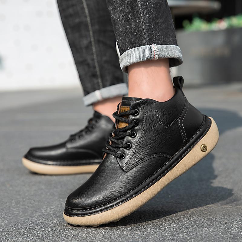 Kézi varrású Valódi Bőr Férfi Csizma Kényelmes Alkalmi Bőr Cipő Férfiaknak Bokacsizma Nagy Méretű Munkavédelmi Cipő