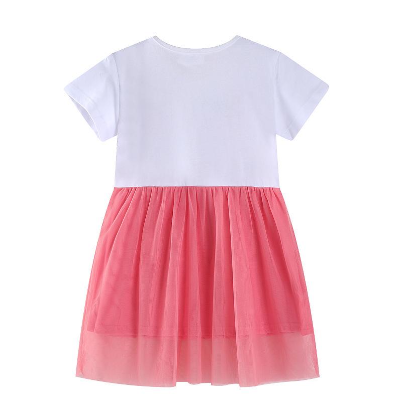 Dziewczęce letnie sukienki w stylu europejskim z cekinowym haftem - Siatkowe patchworkowe sukienki księżniczki z krótkim rękawem