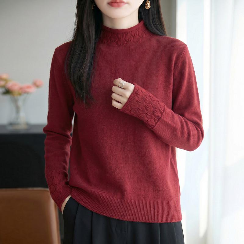 Women's Knitwear: Autumn/Winter Crochet Hollow-Out Rolled Edge Sweater - One-Piece Thick Base Layer