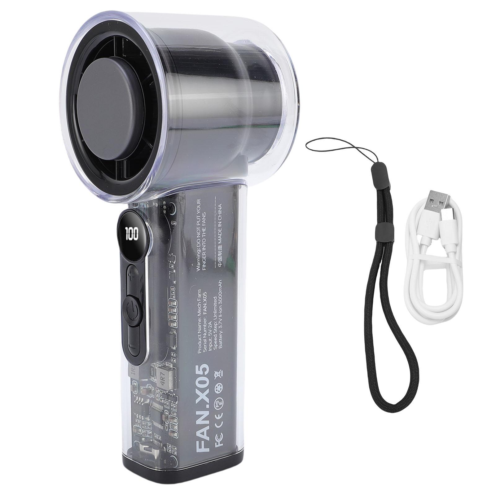 

Портативный ручной турбовентилятор с плавной регулировкой, цифровым дисплеем, бесшумный небольшой персональный охлаждающий вентилятор чёрный