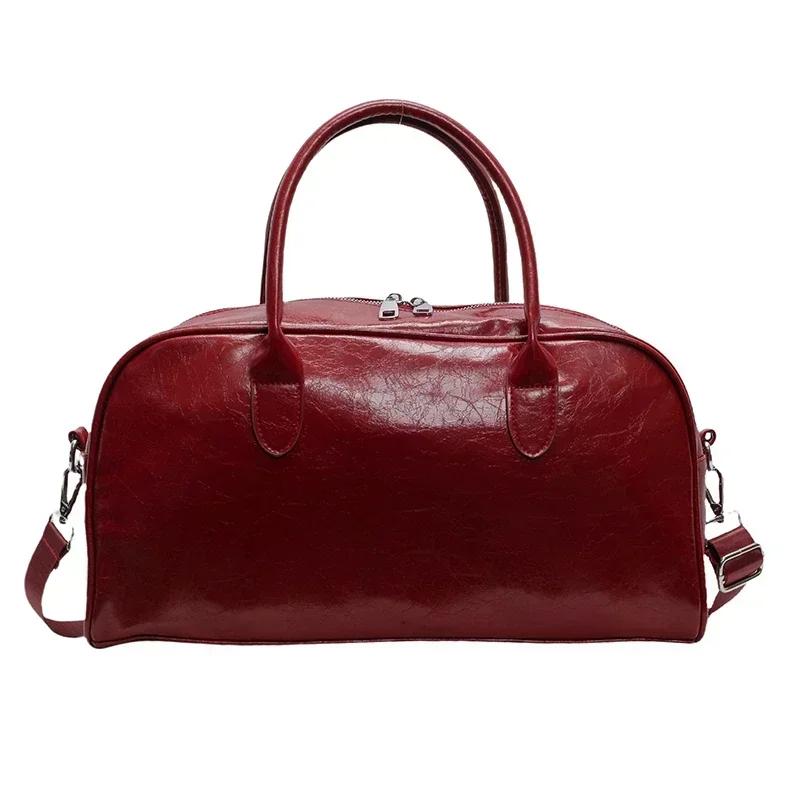 

Сумка на плечо из искусственной кожи с однотонной отделкой на молнии для женщин, новая повседневная сумка большой вместимости для путешествий и поездок через плечо