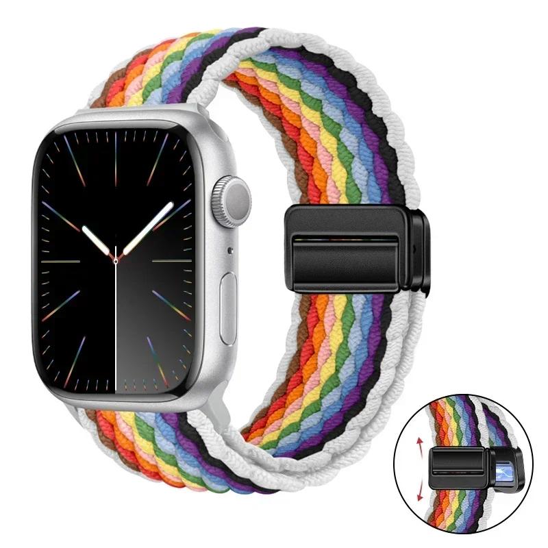 Magnetic Braided Loop Strap For Apple Watch Band 45mm 41mm 44mm 42mm 46mm Ultra 3 49mm Nylon Bracelet iWatch 11 10 9 8 7 6 5 SE