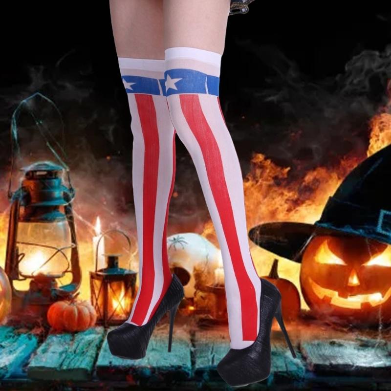 Women's Cute Star Over Knee High Socks Anime Cosplay Costume Printed Thigh High Stockings Long Boot Stockings Hosiery