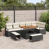 vidaXL 9-piece Garden Sofa Set with Cushions Black Poly Rattan Acacia, vidaXL 2-seater Garden Sofa 3362535