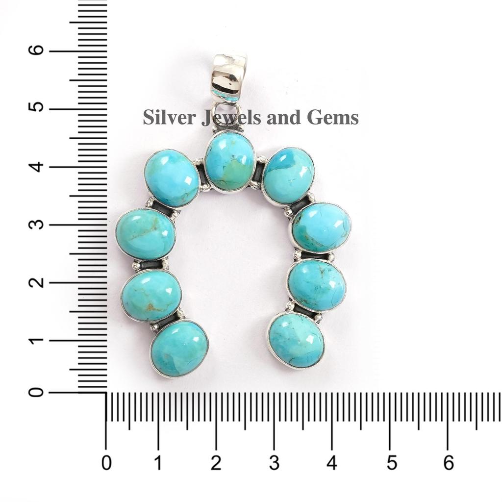 Arizona Turquoise Squash Blossom Pendant: Sterling Silver Gemstone Pendant