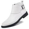 Men Fleece Lined Warm Ankle Leather Boots Round Toe Side Zipper Buckle Strap Short Booties Business Casual Shoes For Cold Winter