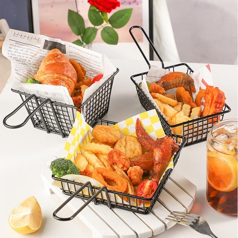 French Fries Basket Snack Bucket Chip Fried Chicken Storage Basket Food Frying Basket Oil Strainer Creative Tableware Container