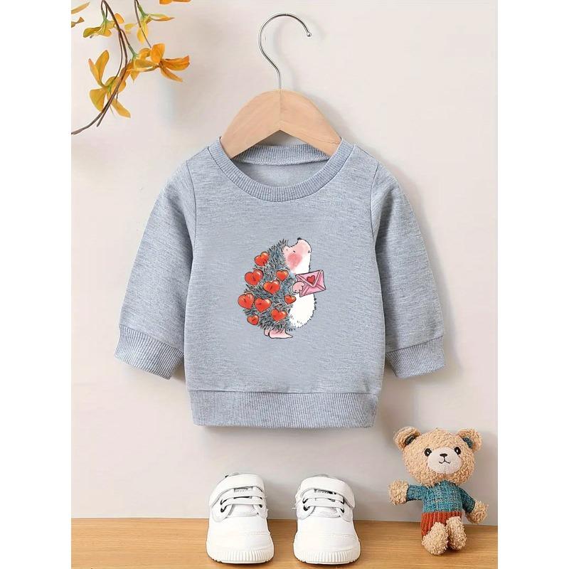 Kids Crewneck Sweatshirt, Cartoon Hedgehog Graphic Print, Spring Autumn Casual Tops