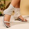 Fashion Cloth Stiletto Sandals Summer New Round Head One Line Belt Bag Heel Back Zipper Anti-slip Wear Heel Shoes