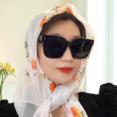 Großer 95cm quadratischer koreanischer Seidenchiffonschal für Damen - Bedrucktes Halstuch oder Kopftuch