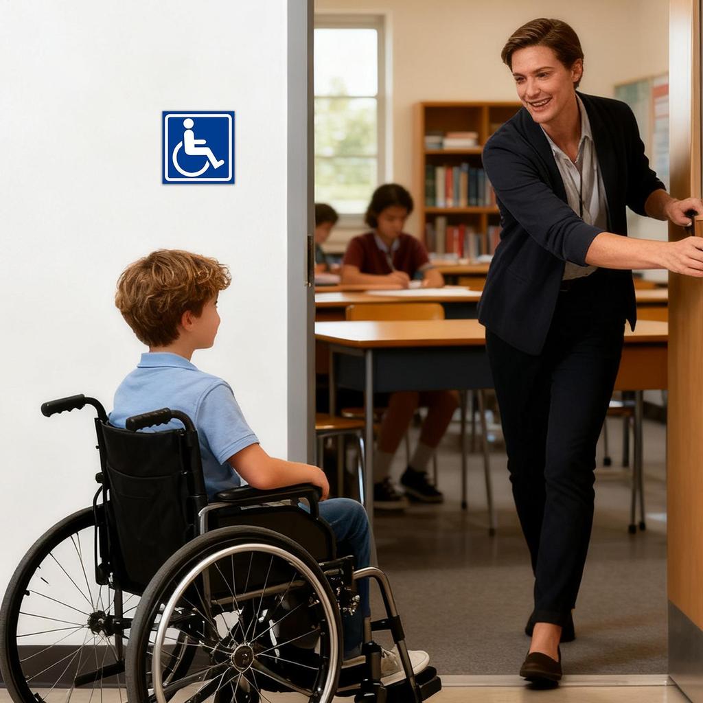 Handicap Sign 4 Pieces Self-Adhesive Waterproof Car Interior Supplies Handicap Bathroom Sign For Bus Parking Restaurant Hotel