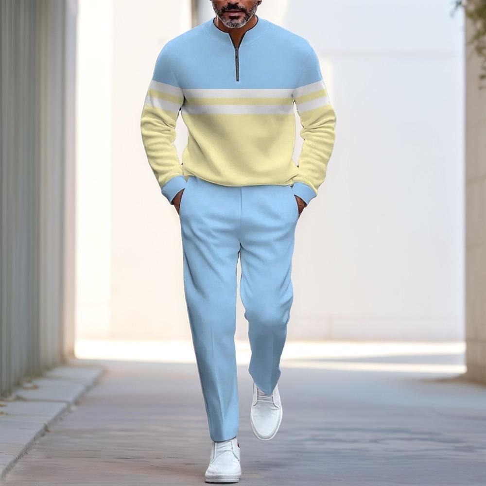 Spring Autumn Fashion Streetwear Men's Long-Sleeved Half-Zipper Stand-Up Collar Men's Casual Sportswear Two-Piece Set