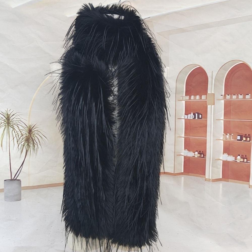 Super Dlouhý Plyšový Šátek z Imitace Kožešiny s Třásněmi Zimní Móda s Dopaminovým Plyšovým Peřím Nový Šátek