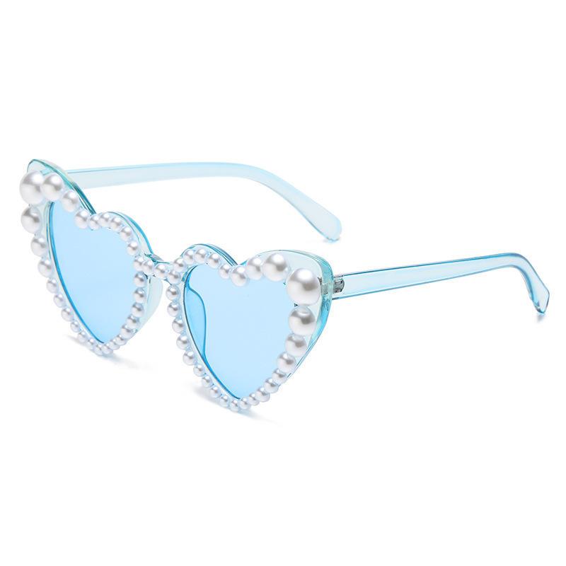 

2026 Cute Heart Sunglasses Pearl Beaded Frame UV Blocking Trendy Eyewear For Women and Girls KJ211