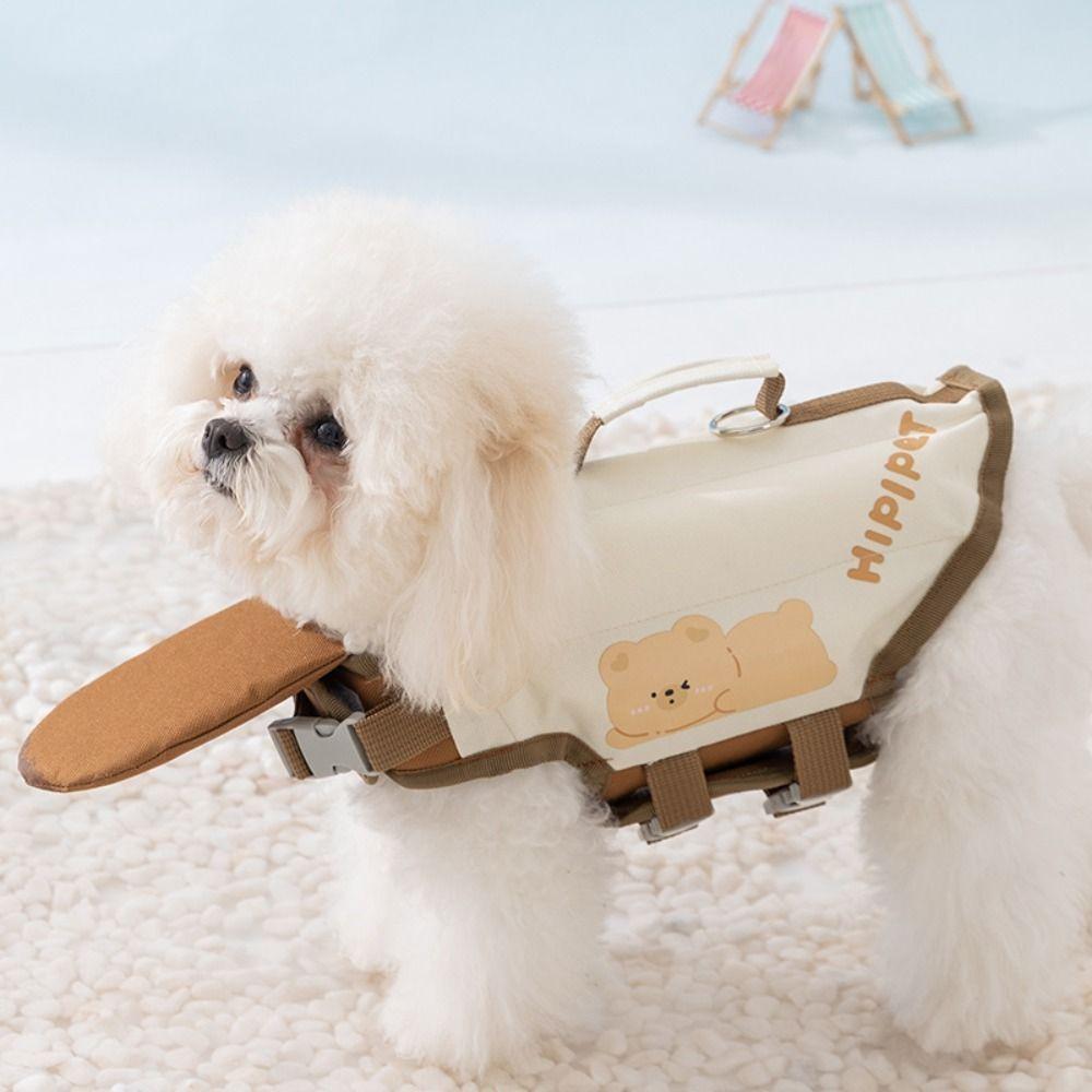 High Buoyancy Dog Life Jacket Anti Choking Waterproof Dog Swimming Vest Cartoon Bear Adjustable Dog Safety Vest Swimming