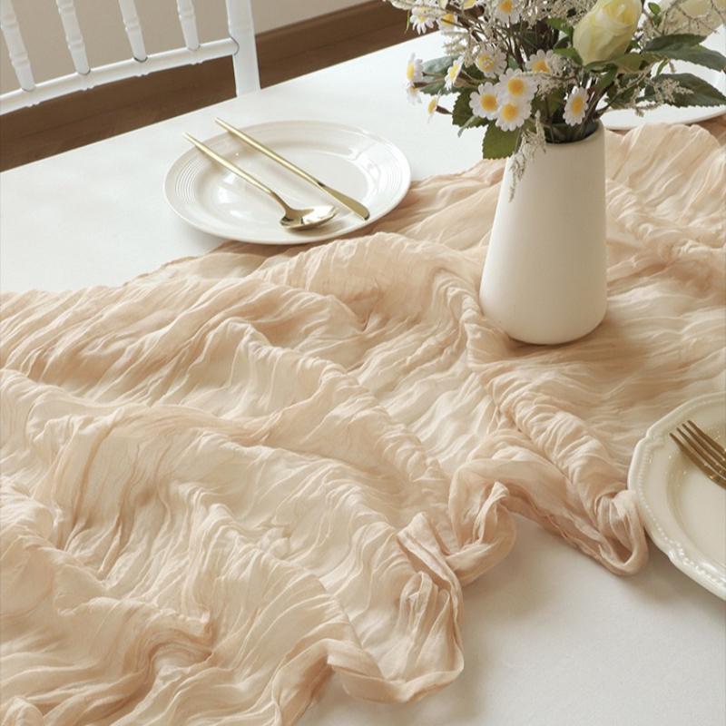 

Богемный Твист Тюлевая Дорожка на Стол - Мятая Элегантность для Свадеб и Мероприятий 90x180cm хаки