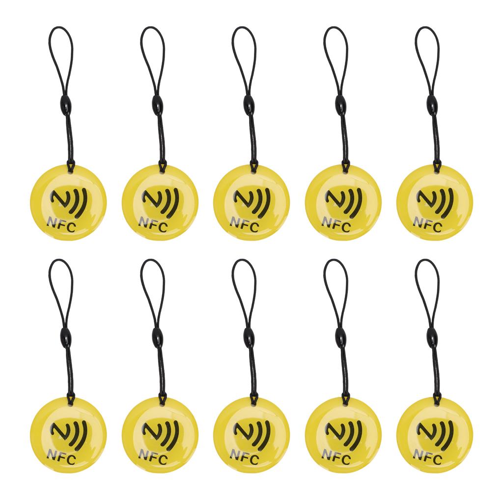 10pcs NFC Tags Keychain 35CM NTAG213 Chip Programmable NFC Fob NFC Card for All NFC Enabled Mobile Phones Devices Yellow