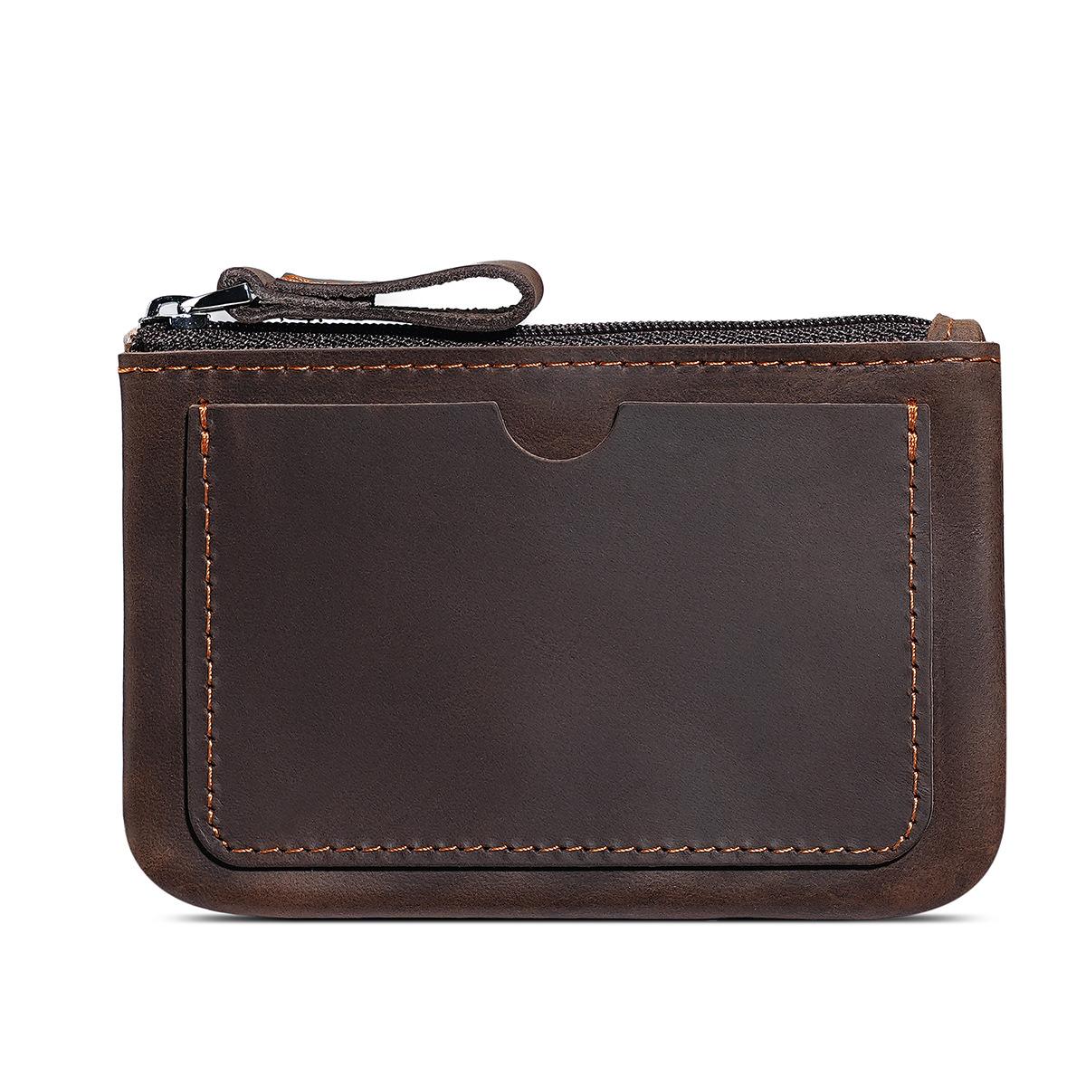 

Vintage 100% Full Grain Genuine Leather Coin Purse Unisex Slim Small Wallet Zipper Card Holder Casual Retro Style for Men Women кавовий