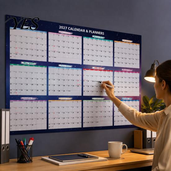 Yearly Planning Sticker Year-round Wall Calendar, Rewritable Erasable Self Adhesive Family Schedule Board Large Planner for And Organization