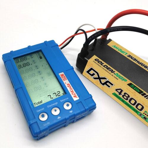 DXF LiPo Battery, 2S Short LiPo 7.6V 140C 4800mAh, Gold HV Hard Case, NGP, with 5mm Ball. Features a T-plug, Perfect for RC Cars, Trucks, Airplanes, a