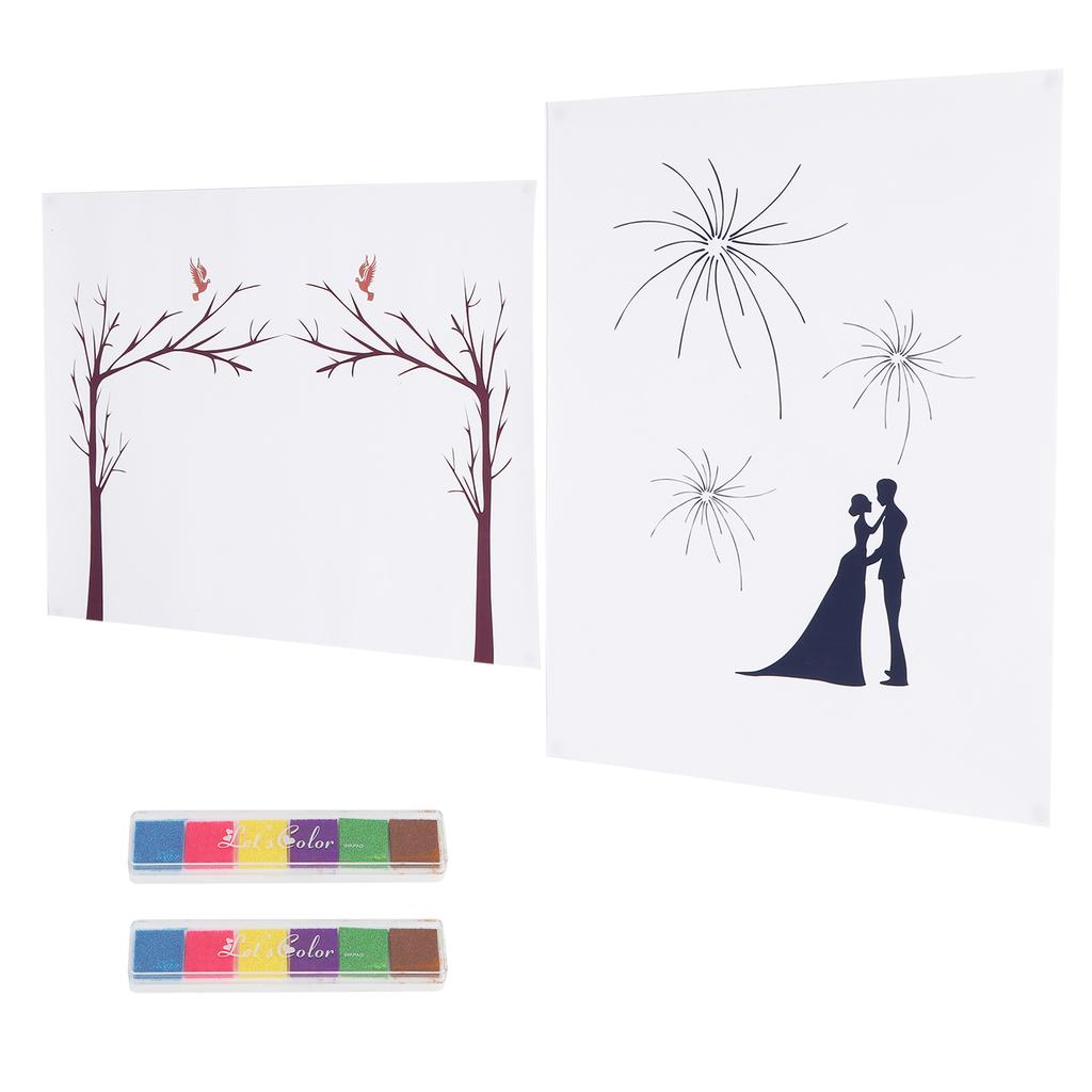2 Set DIY Pattern Guest Signature SignIn Book Guestbook Fingerprint Painting for Wedding Birthday Party