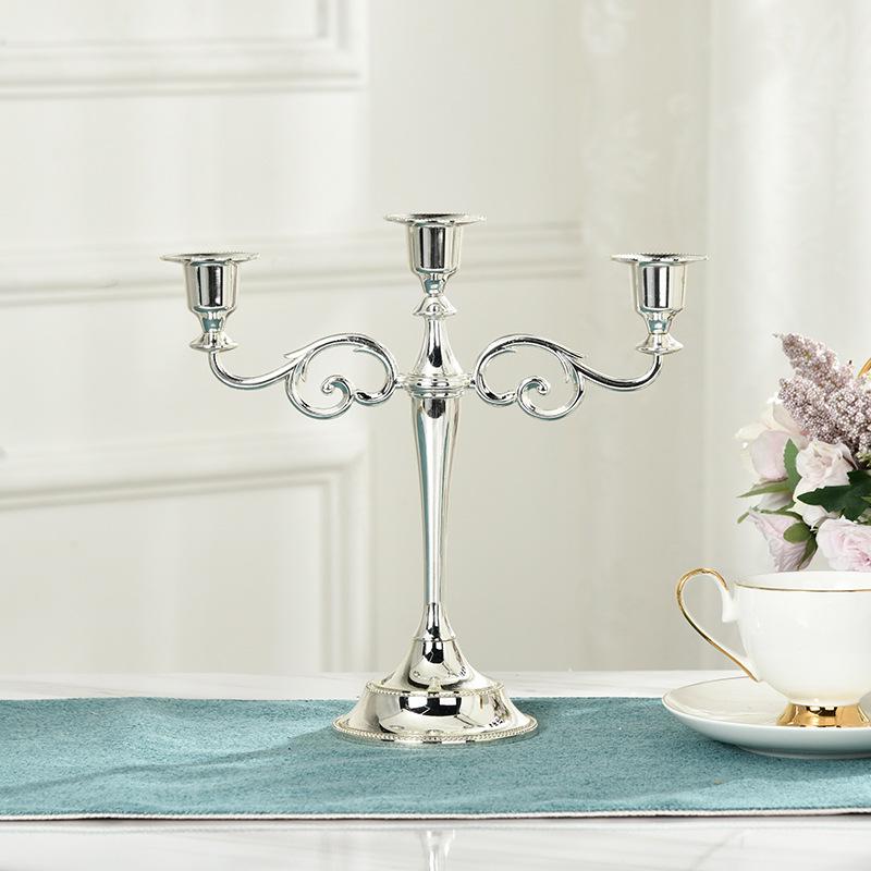 European Style Silver-Plated Metal Candelabra for Weddings and Hotels