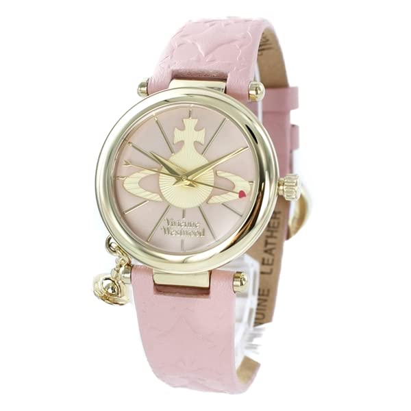 Vivienne Westwood Women's Leather Watch with Shopper Bag, Black, White, and Pink Orb Charm (VV006PKPK, Pink Shopper Bag Included) [Parallel Import]