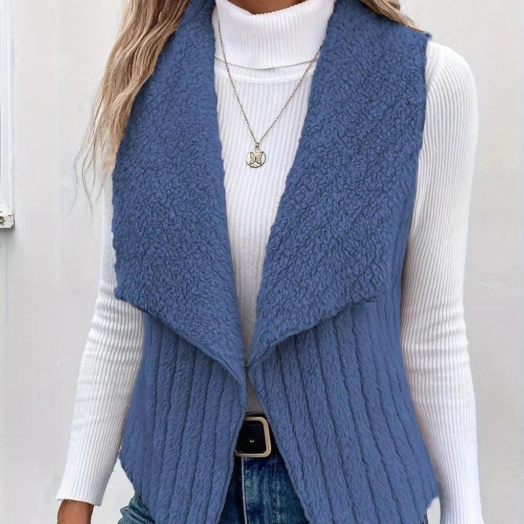 Women Casual Simple Solid Color Plush Vest Women Autumn Winter All-match Style Keep Warm Sleeveless Lapel Slim Vests Coat Female