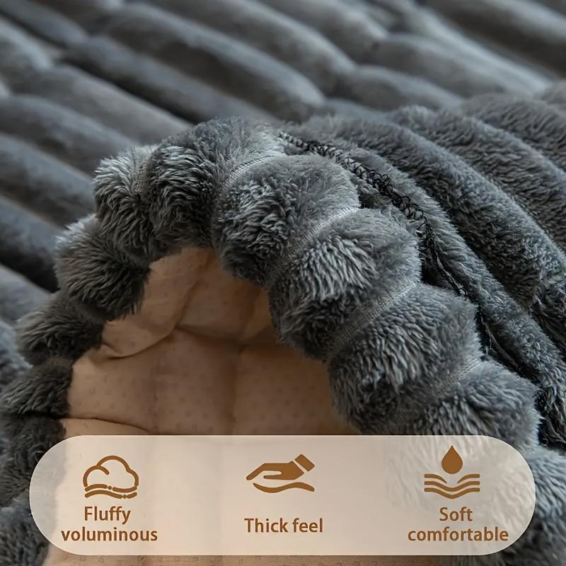 A Bohemian Style Quilted Sofa Cover with Ruffled Edges, Featuring One-piece Short Pile Fleece Fabric, Machine Washable, Pet Friendly, Non-slip Sheaths