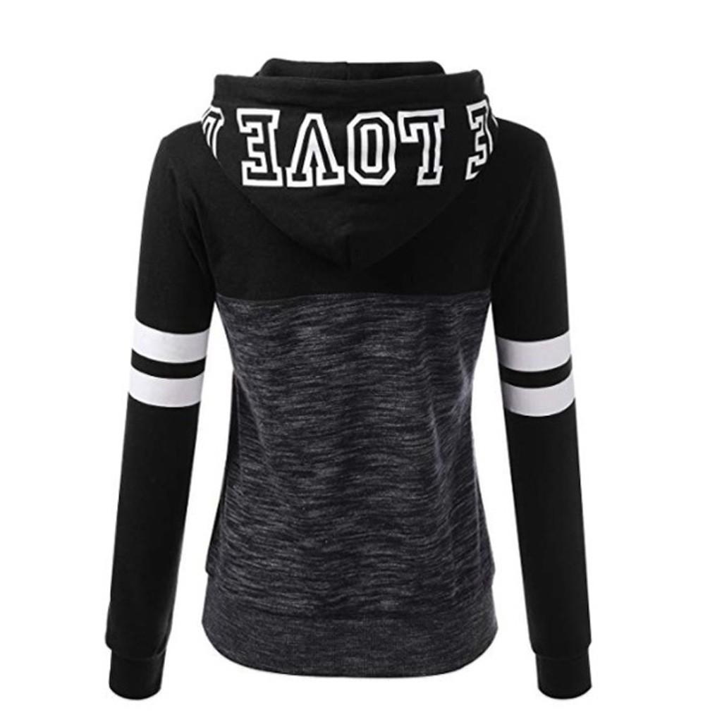 Womens Love Long Sleeve Splice Pullover Hoodies Sweatshirt Stitching Tops Blouse