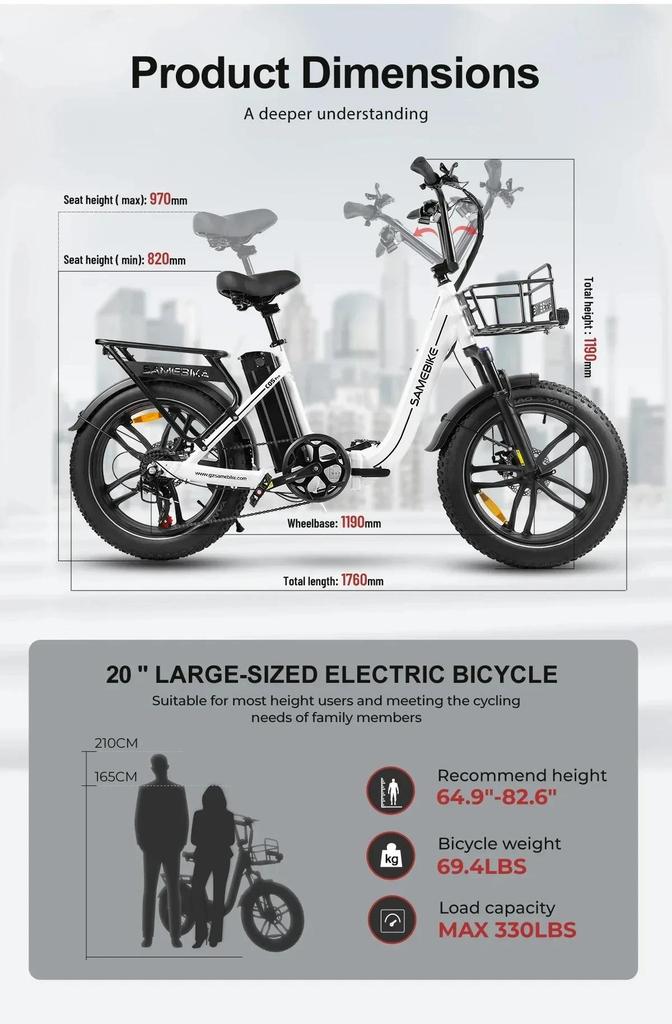 C05 Pro Fold Electric Bike 500W Motor 36V13AH City Travel Commute Electric Bicycle 20*4.0 Inch Tire USB Phone Charging E-bike
