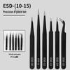 Black Anti-Static Stainless Steel Curved Tip Tweezers Set for Nail Art, Journaling, and Repairs