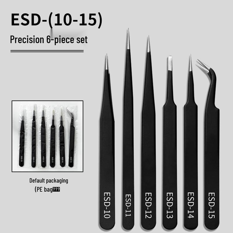 Black Anti-Static Stainless Steel Curved Tip Tweezers Set for Nail Art, Journaling, and Repairs