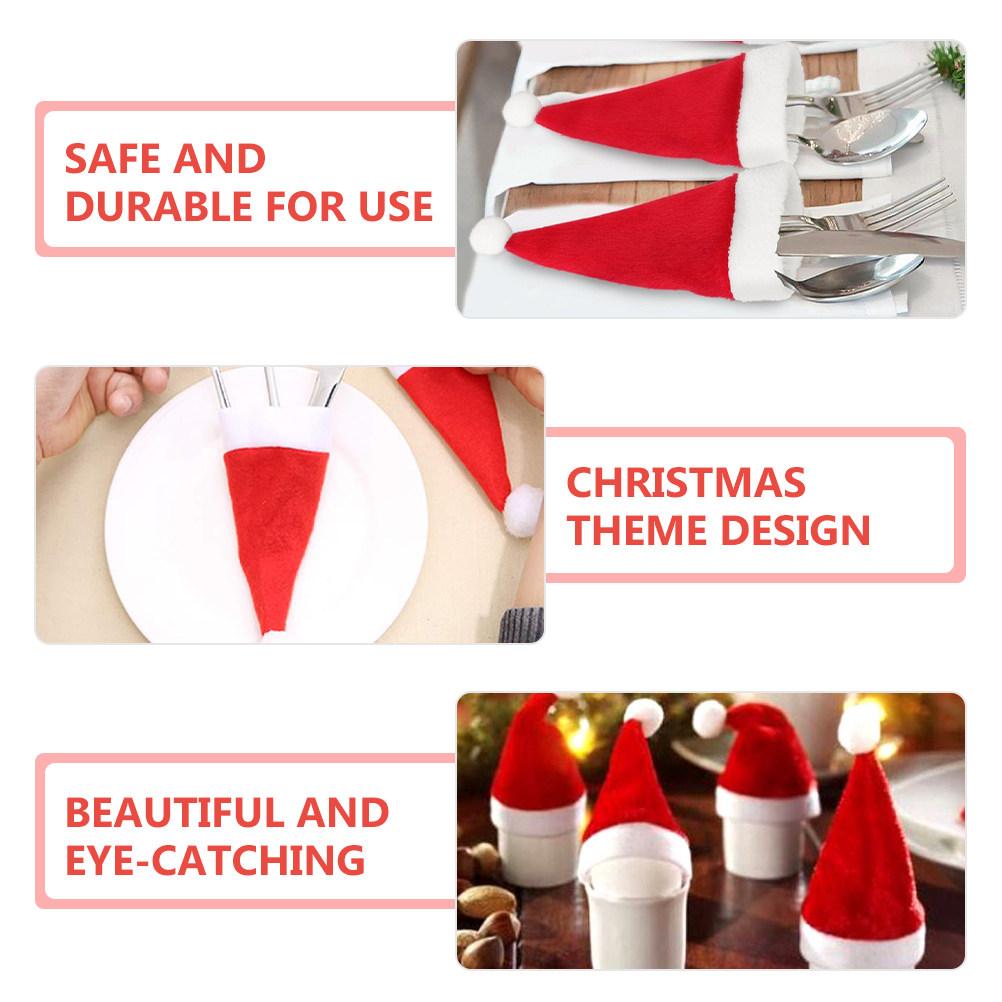 25Pcs Mini Christmas Hat Knife Fork Sleeve Wine Bottle Cover Silverware Holder Festive Table Decoration Holiday Party Supply