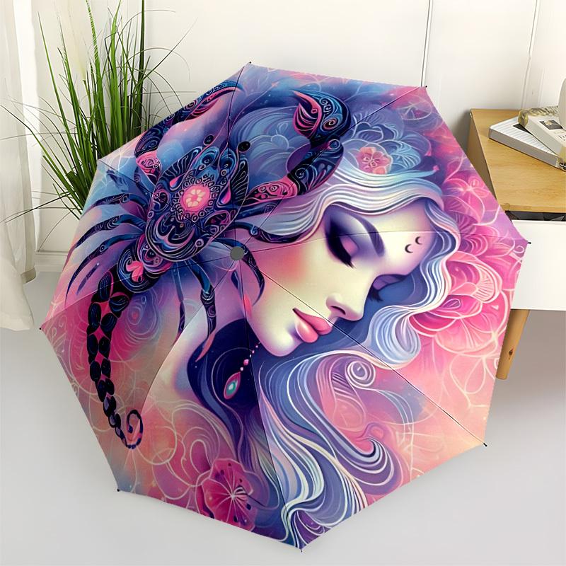 

1pc Zodiac Scorpio Automatic Umbrella - Stylish, Durable, with 8-Rib Manual Open Design, Elegant Black Handleyy250920215