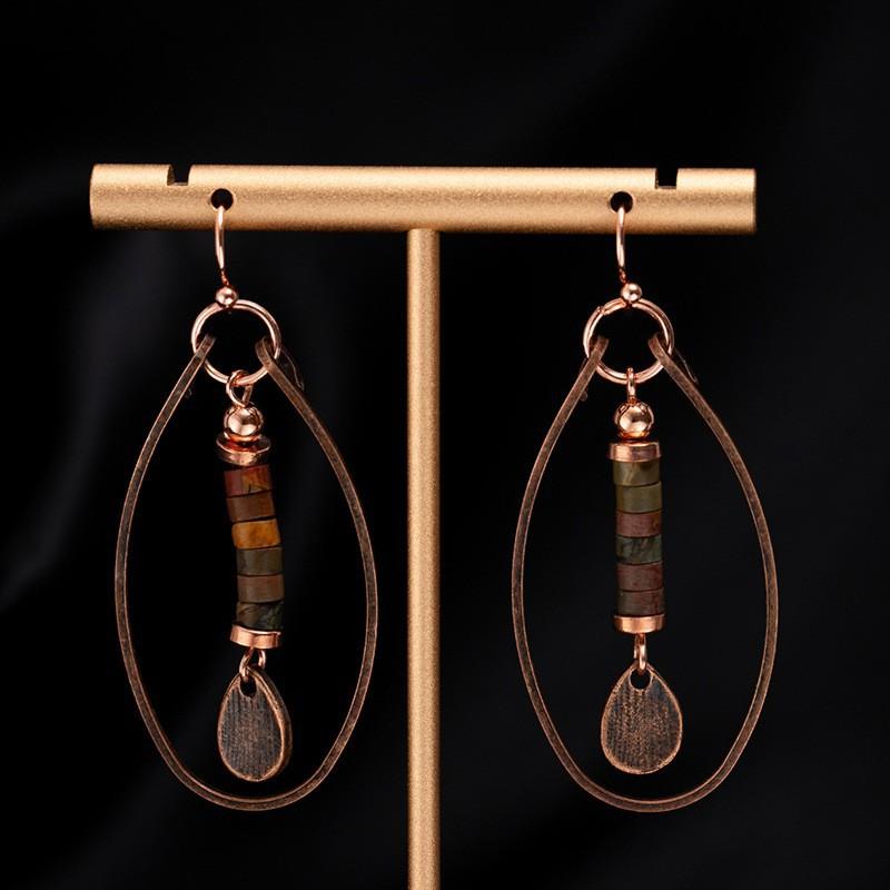 Bohemian Earrings Retro Natural Stone Beaded Pendant Earrings Premium Sense Maillard Earrings