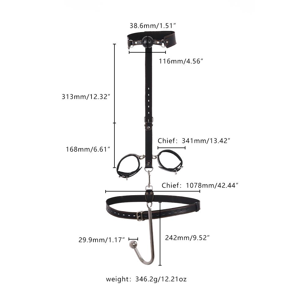 Leather BDSM Anal Hook Set with Metal Hook Restraint Belt Mouth Plug Handcuffs Adult Sex Toys for Position Assistance