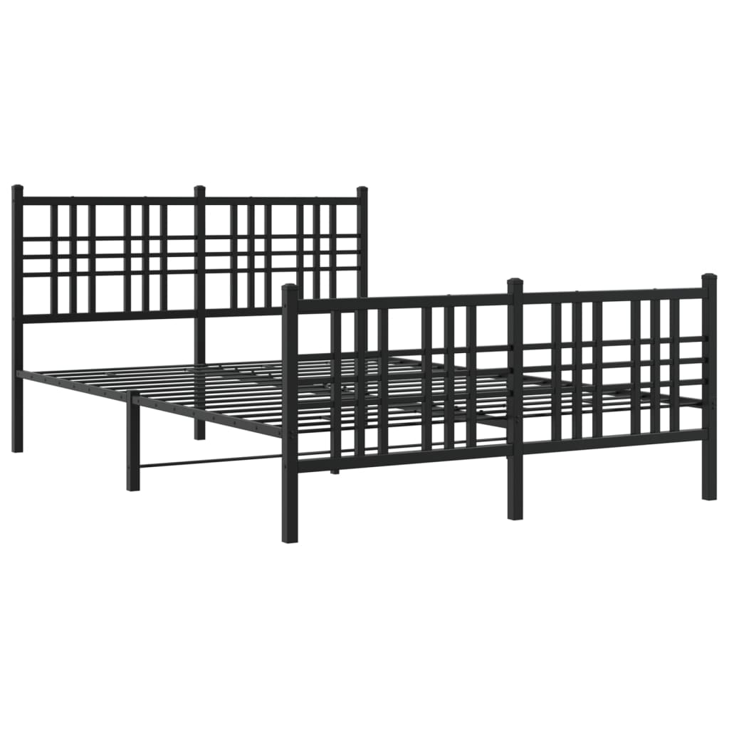 Bed Frame with Headboard and Footboard Metal Black 137 X 190 Cm