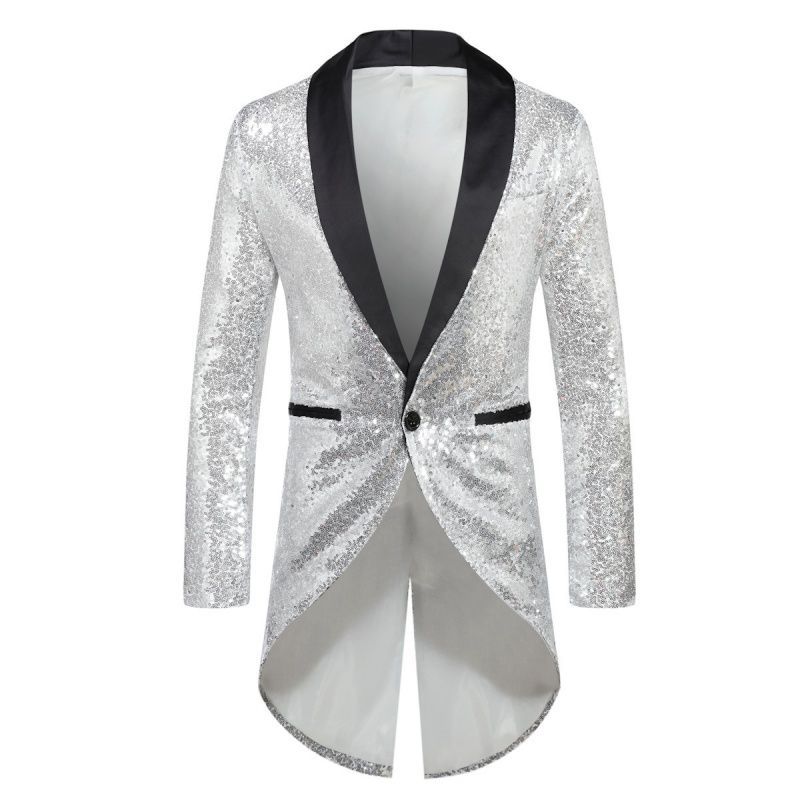 New Fashion Sequin Suit Men's One-Button Suit Tuxedo Medium and Long Suit