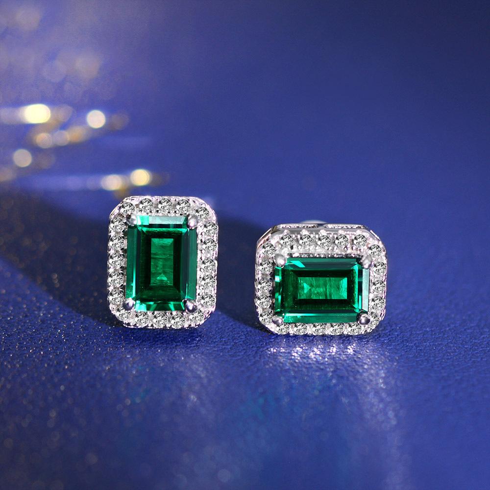 Tancise 925 Sterling Silver Earrings 6*8 Lab Emerald